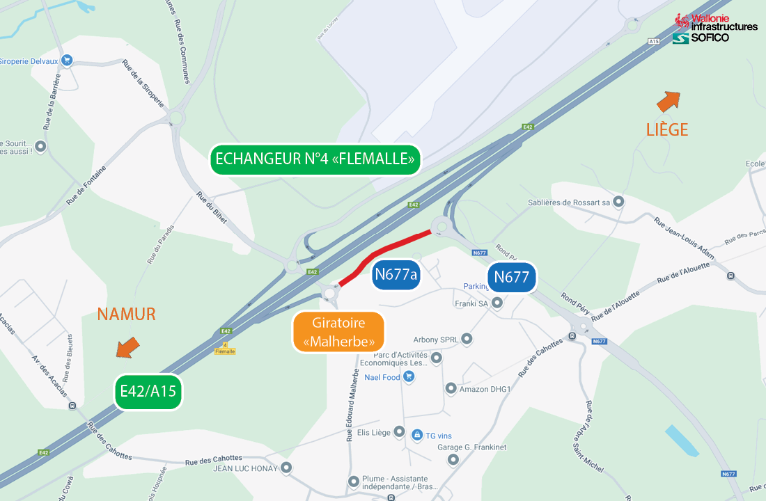 Des travaux débutent lundi près de l'échangeur de Flémalle sur l'autoroute E42