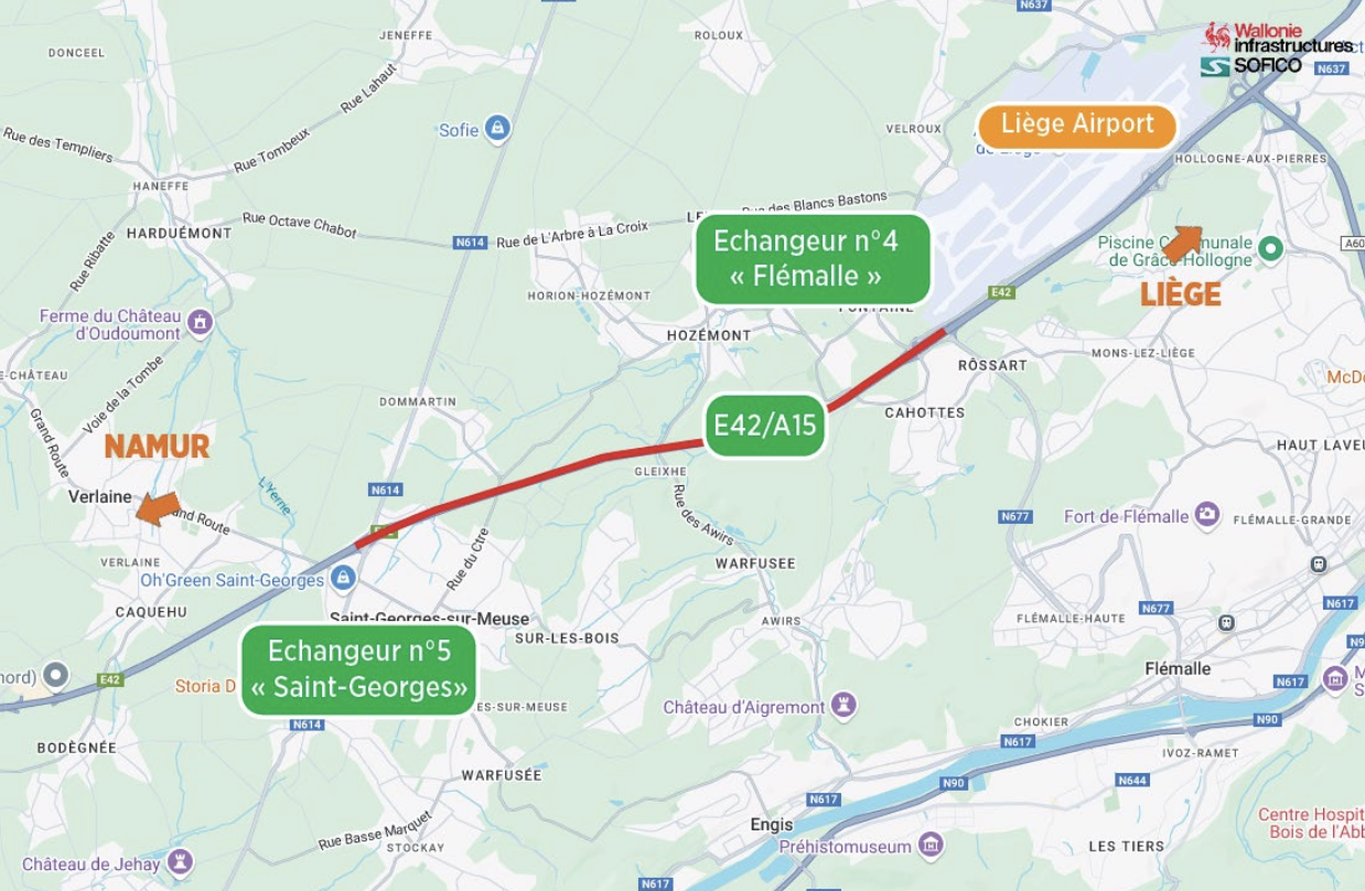 E42 : renouvellement des revêtements entre Saint-Georges et Flémalle