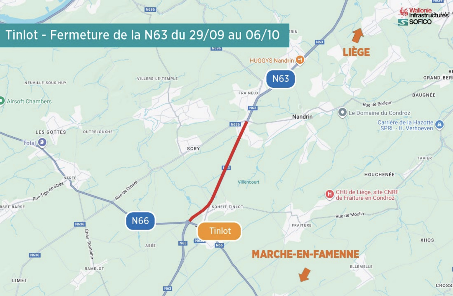 Une partie de la route du Condroz fermée pour une semaine à partir du 29/9