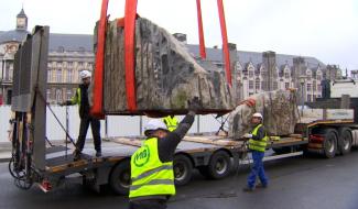 Tram En Commun S4#20 : dépose de la fontaine de la place Saint Lambert