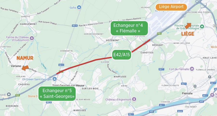 E42 : renouvellement des revêtements entre Saint-Georges et Flémalle