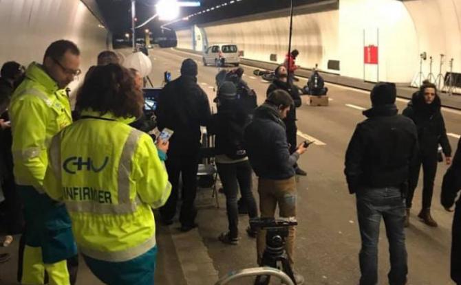 Simulation d'accident dans le tunnel de Cointe - tournage
