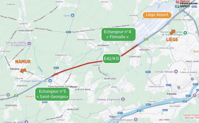 E42 : renouvellement des revêtements entre Saint-Georges et Flémalle